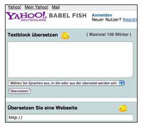 Yahoo Babel Fish automatischer Online bersetzer